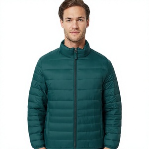 Veste matelassée pour homme, vert foncé, col montant, fermeture éclair, coupe-vent, hiver, décontractée, rembourrage en polyester, coupe régulière - Product Image 1