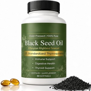 Olio di semi neri pressato a freddo in capsule morbide, 5% timochinone, proveniente dalle alture etiopi, integratore alimentare, 60 capsule morbide - Product Image 1