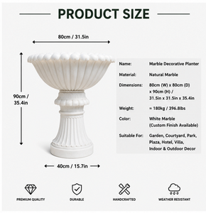 Pot de fleurs sur piédestal en marbre blanc européen, jardinière en pierre cannelée de style romain pour décoration extérieure de villa et de jardin BSAMSF-00034 Fabriqué en Na - Product Image 5