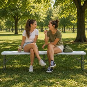 Banc pliant en plastique 180x29x43 cm, blanc, en résine, pour l'extérieur, camping - Product Image 6