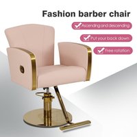 Chaise de coiffure de luxe rose en PU, mobilier de salon, base hydraulique dorée, chaise de barbier pour salon de beauté