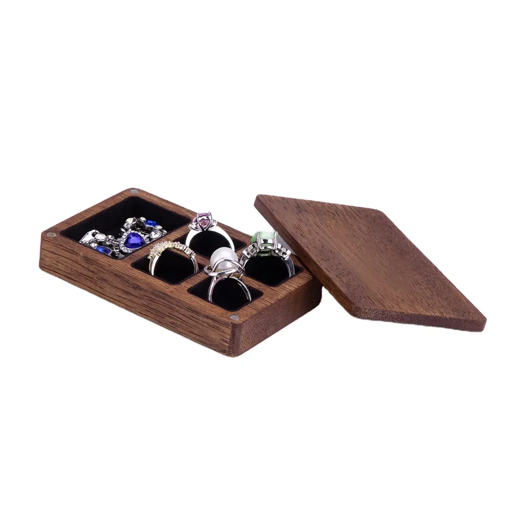 Produttore Custom lusso personalizzato scatola di gioielli in legno legno noce scatola anello di legno di fidanzamento coppia scatola anello di fidanzamento