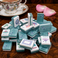 En stock : Ensemble de Mahjong américain de luxe en acrylique bleu sarcelle, tuiles translucides à motif papillon, Fan Winds, cadeau professionnel de boutique