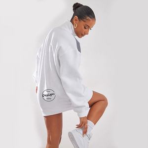 New White Shell Pocket Contrast <strong>Longline</strong> <strong>Women</strong> Embroidery Casual Oversized Sweat <strong>Jumper</strong> Dress Color Block Zip up Hoodie - Product Image 2