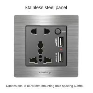 British Standard 13A Wall Mounted Stainless Steel Touch Panel 2 Gang Switchgear Electrical Equipment 250V IP20 Household Socket - Product Image 6