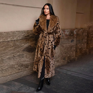 Cappotto Invernale 2025 in Ecopelliccia Leopardata con Collo in Pelliccia di Volpe, Chiusura con Cintura, Tessuto Spesso Traspirante, Lunghezza Extra-Lunga - Product Image 2