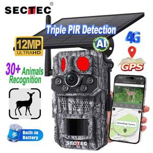 كاميرا صيد SECTEC GPS 4G مع شريحة اتصال ورؤية ليلية 940 نانومتر، كاميرا أمان خارجية عالية الدقة تعمل بالطاقة الشمسية مع 3 مستشعرات حركة للصيد - Product Image 1