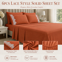 Parure de draps de luxe 6 pièces en dentelle, toucher doux, taille King, respirante, poches profondes, entretien facile, qualité hôtelière
