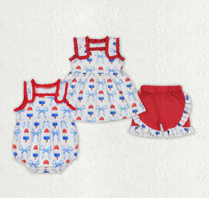 Ensembles de vêtements pour bébés filles avec nœuds Popstick, combinaisons pour sœurs - Product Image 1