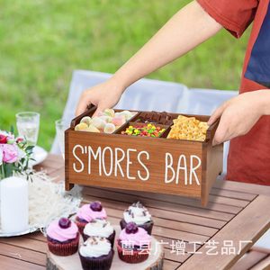 Solid Wood S'Mores Bar <b>Box</b> With Compartments Multi Functional Desktop <b>Storage</b> Organizer For Snacks Outdoor <b>Camping</b> Use - Product Image 3