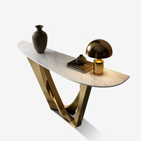 Nouvelle arrivée, table console moderne de luxe en acier inoxydable, plateau en marbre classique, table d'entrée haut de gamme, meubles de salon