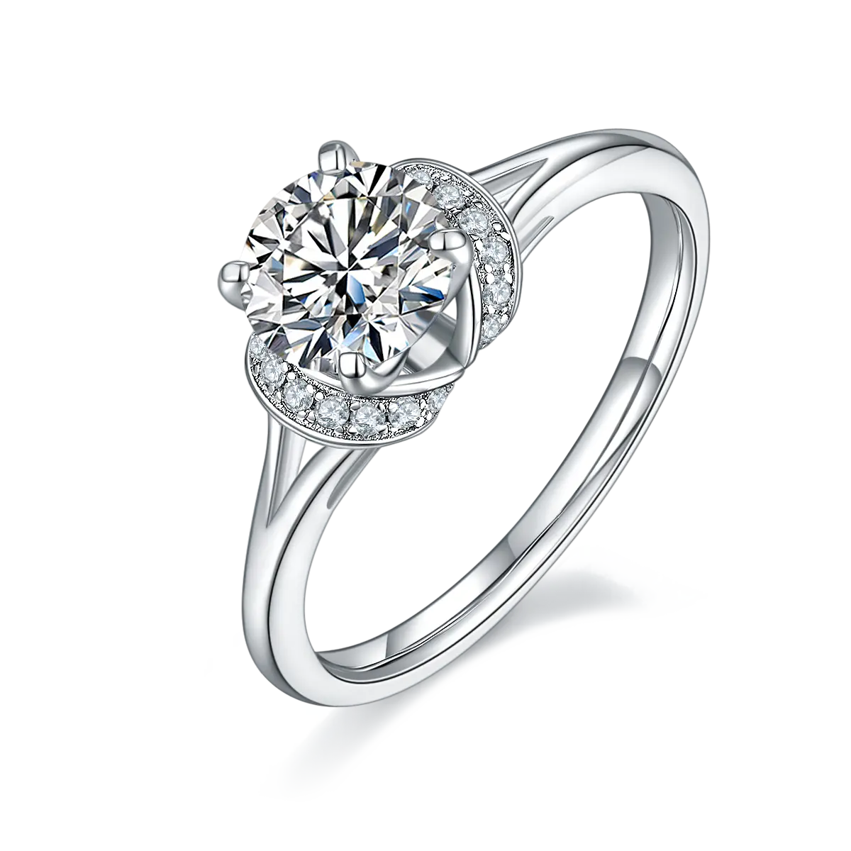 Anello di Moissanite in argento Sterling 925 con diamante personalizzato anello di fidanzamento in oro per feste Moissanite circolare 1.0Ct anello di fidanzamento con diamante