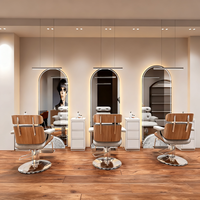 Conception intérieure complète d'un salon de coiffure pour femmes avec fauteuils de coiffure sur mesure et miroirs LED incurvés