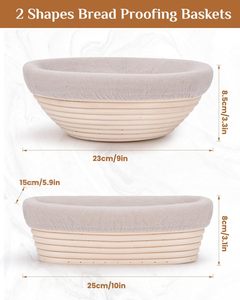 Food Grade 9 Inch Natural Rattan <b>Round</b> Bread Proofing Basket with Cloth <b>Brush</b> Proofing Basket Bread Set - Product Image 6
