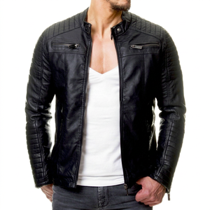 Blouson moto homme en PU, nouveau modèle, col montant décontracté, fermeture éclair, boutons décoratifs, respirant, imperméable, à capuche - Product Image 2