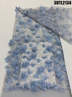 Nouvelle Tendance : Tissu en Dentelle Brodé de Fleurs 3D Bleu Ciel avec Perles et Paillettes pour Robes de Mariée des Philippines
