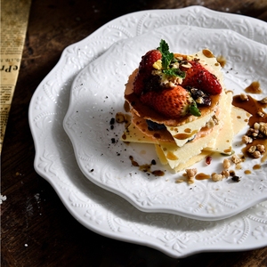 Plato de cena de cerámica en relieve, platos fríos blancos nórdicos, ensalada, Pasta, postre, bistec, bandeja para servir, juego de vajilla para restaurante de boda - Product Image 4