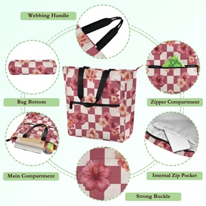 Lifestyle Custom Hawaii Flowers Checked Book Bag Reusable Shoulder Bags Large Capacity Hand Shopping Bag for Book Class Knapsack - Product Image 3