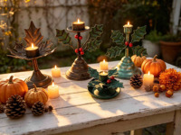 Porte-bougie en fer en forme de feuille de houx de Noël, bougeoir vintage en métal, support de bougie rustique, décoration de maison pour les fêtes, centre de table