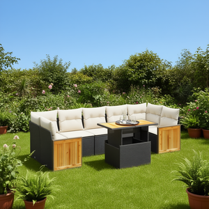 Juego de Sofás de Jardín Color Crema, 6 Plazas, Ratán con Almacenamiento, Muebles de Exterior - Product Image 2