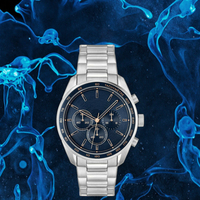 Montre chronographe de luxe pour homme, mouvement Seiko, 43 mm, acier inoxydable, argenté, bracelet 22 mm, verre quartz, analogique, marine