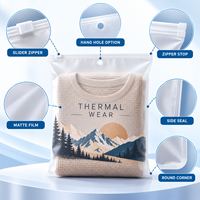 Sac d'emballage mat pour vêtements thermiques, personnalisé, avec fermeture éclair coulissante givrée, résistant à l'humidité, imprimé en héliogravure, pour boutique de détail