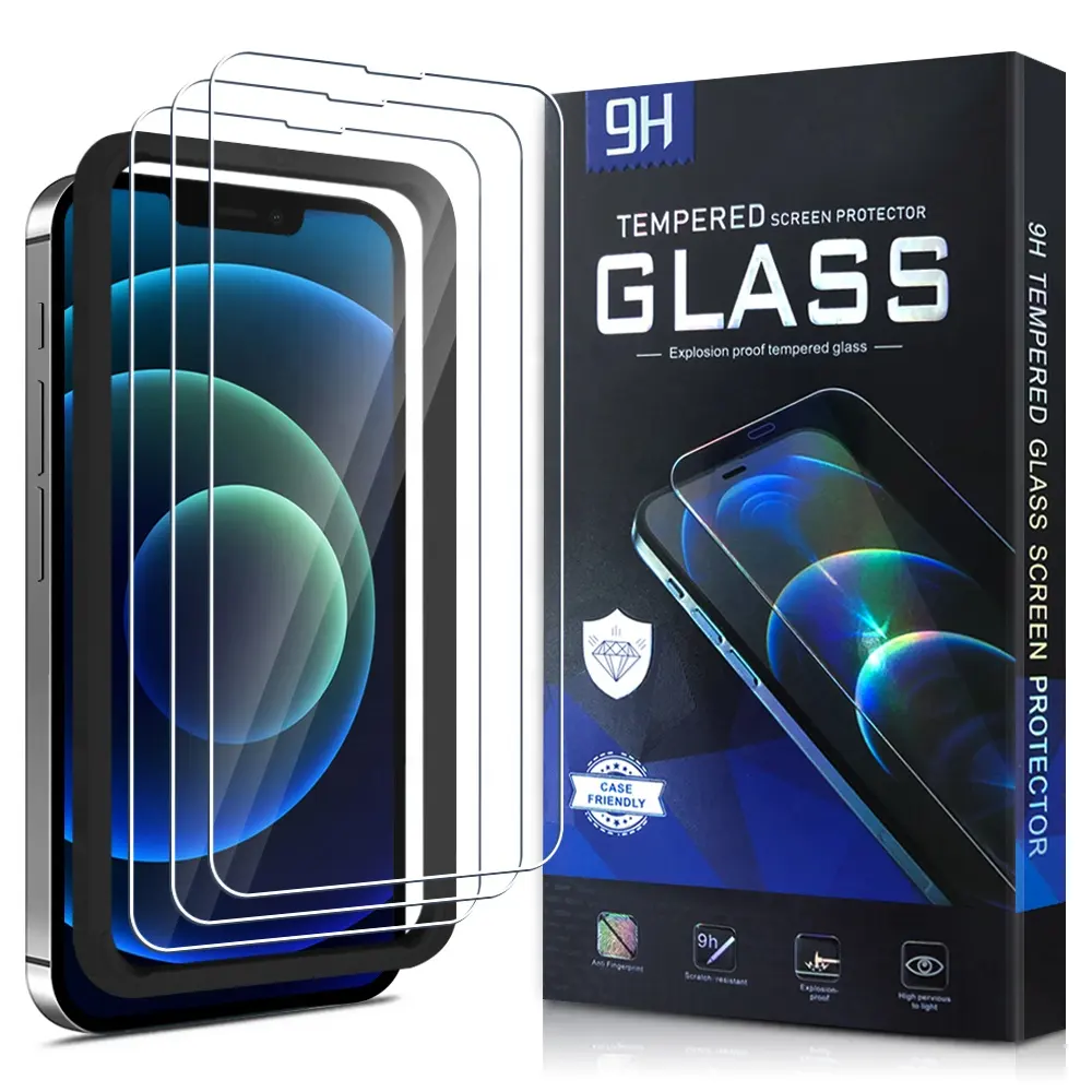 2021 9H 2.5D विरोधी विस्फोट टेम्पर्ड ग्लास स्क्रीन रक्षा के लिए iphone 13 आसान स्थापना फ्रेम 3 पैक