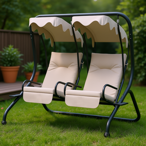 <b>2</b> <b>Seater</b> Beige Outdoor Porch <b>Swing</b> With Canopy Patio <b>Swing</b> Chair For <b>Garden</b> Poolside Backyard - Product Image 2