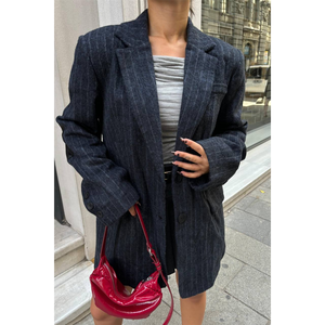 Cashmere <b>Blazer</b> Jacket <b>Navy</b> <b>Blue</b> Full Sleeve Woven Fabric Autumn Women's Coat - Product Image 5
