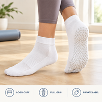 Logo Cuff Yoga Grip White Band Full Sole Studio Flexible Fit Directional Coverage Flat Toe Construction Breathable Mesh Socks
