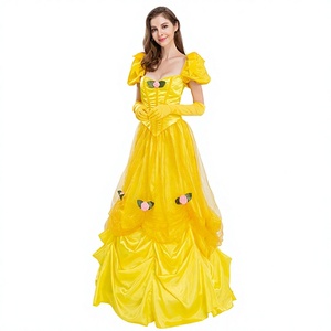 Disfraz <span class=keywords><strong>de</strong></span> Princesa Bella Amarillo para TV, con Mangas Abullonadas y Decoración Floral, Falda <span class=keywords><strong>de</strong></span> Poliéster para Mujer con Temática Navideña y <span class=keywords><strong>de</strong></span> Cuentos <span class=keywords><strong>de</strong></span> Hadas - Product Image 2