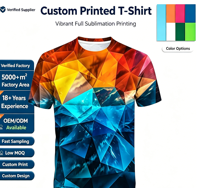 T-shirt pour homme de haute qualité 180 g/m², 100 % polyester, impression par sublimation intégrale, OEM personnalisé, motif 3D pour les vêtements de sport quotidiens