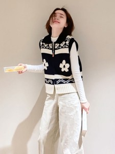 <span class=keywords><strong>Gilet</strong></span> tricoté en acrylique jacquard à revers motif Fair Isle vintage pour <span class=keywords><strong>femme</strong></span>, vêtement d'extérieur printanier, haut superposé - Product Image 6