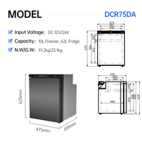 Réfrigérateur vertical fiable en aluminium 12V 24V DC à faible bruit pour camping-car 72L, réfrigérateur de voiture intégré pour caravane et remorque
