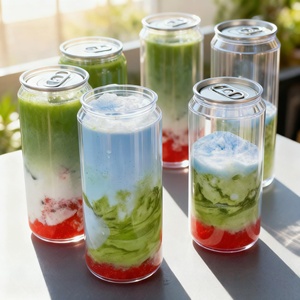 Mini Latas de Soda de Grado Alimenticio de 200 ml, Frascos de Plástico PET Transparentes con Tapas para Dulces, Jugos y Bebidas - Product Image 1