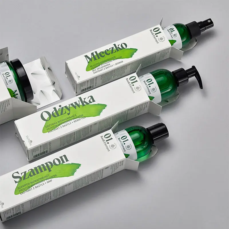 Aangepaste Witte Kleur Doos Skincake Dagelijkse Cosmetische Etherische Olie 150Ml Drop Fles Verpakking Met Goudfolie Logo