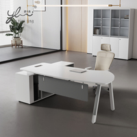Bureau de direction en bois, mobilier de bureau modulaire, bureau de direction au design moderne, plateau de table en bois gris, ensemble de bureau