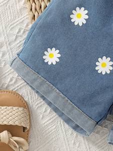 Completo da bambina 2026: Top a canotta floreale 3D stile pastorale e pantaloncini in denim ricamati - <span class=keywords><strong>Abbigliamento</strong></span> per bambine - Product Image 4