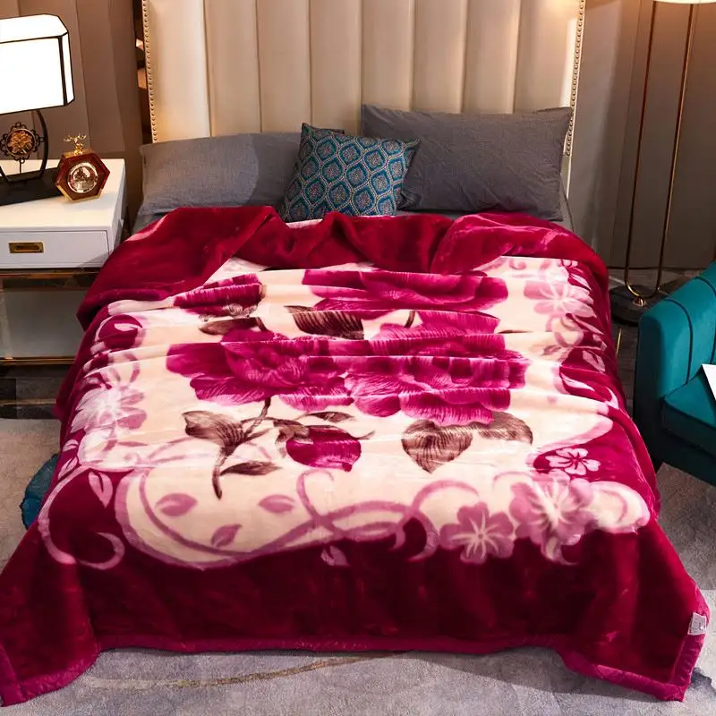 Çift katmanlı kış kalınlaşmak peluş çift kişilik yatak için ağırlıklı battaniye sıcak ağır kabarık yumuşak çiçekler baskılı atmak battaniye