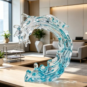 P004 Statue moderne en résine époxy résistante <span class=keywords><strong>à</strong></span> l'usure, style Liuli, en forme de vague ondulée, pour salle de conférence et réception <span class=keywords><strong>d</strong></span>'entreprise - Product Image 1