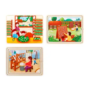 Puzzle in legno multistrato Puzzle da riproduzione baco da seta cartone animato Puzzle tre in uno Puzzle per bambini