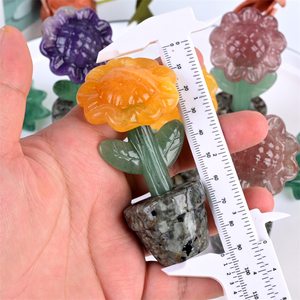 Novedad, Plantas en Maceta Talladas a Mano con Piedras Preciosas, Girasol de Cristal Curativo para Regalo - Product Image 2