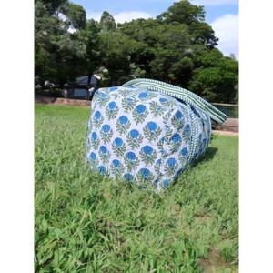 Handmade Cotton <b>Quilted</b> Duffle <b>Bag</b> Lightweight Durable Spacious Interior Stylish Block Print Perfect For Travel Gym Or Weekend - Product Image 3