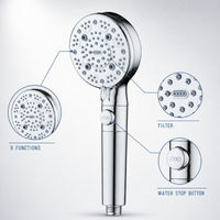 Ensemble de pommeau de douche multifonction en plastique ABS finition chromée avec interrupteur marche/arrêt, pulvérisateur intégré, design moderne pour salle de bain