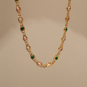 Parures de bijoux pour femmes tendance, en acier inoxydable, zircon <span class=keywords><strong>CZ</strong></span>, collier, bracelet, mariage, plaqué or, pierres précieuses colorées - Product Image 5