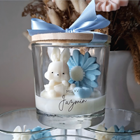 Bougies parfumées personnalisées en forme d'animaux (lapin, ours) avec couvercle en bois et ruban, en cire de soja naturelle, pour cadeau exquis et décoration d'intérieur