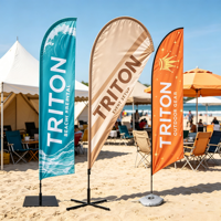 Drapeau plume personnalisé avec logo d'usine, bannière publicitaire extérieure en forme de goutte d'eau pour événements, drapeau de plage avec mât