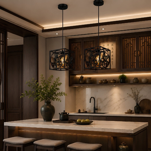 Luminaire suspendu en métal noir mat, motif papillon découpé au laser, style oriental, vente en gros du fabricant - Product Image 2