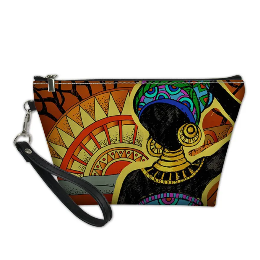 Bolsa de maquiagem para mulheres, kit de sacos para cosméticos feminino, arte africana, preta, malas de viagem