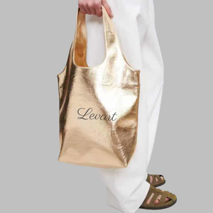 Sac de plage en cuir PU résistant à l'eau de couleur or de 16 pouces, sac de shopping d'été, logo personnalisé, sac d'épicerie pour supermarché - Product Image 5